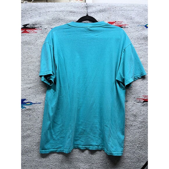 Vintage 80s 90s Teal green super soft Pocket t shirt Hanes Beefy Large - Picture 10 of 10